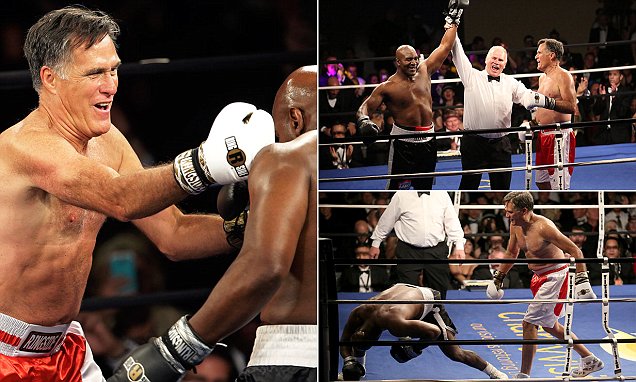 Evander Holyfield Pukul KO Mitt Romney dalam Pertandingan Amal